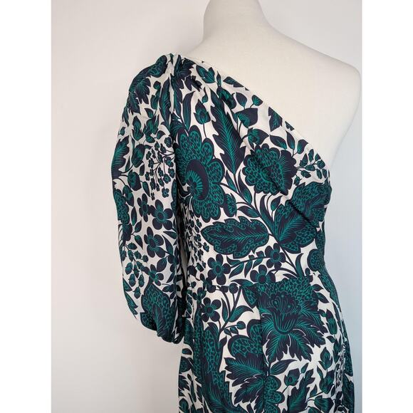J Crew Collection Dress Womens 6 Green Navy Floral One Shoulder Midi BK996 - Picture 12 of 16